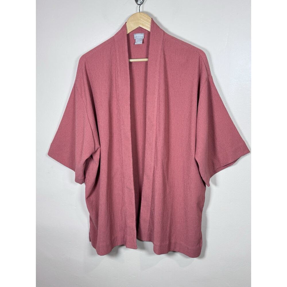Chicos Travelers Womens Kimono Long Textured Lagenlook Coastal Size 12/14 L